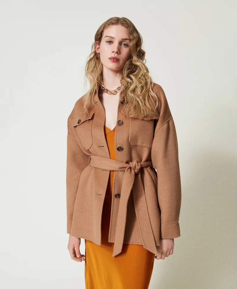 Cappotto caban in panno double misto lana