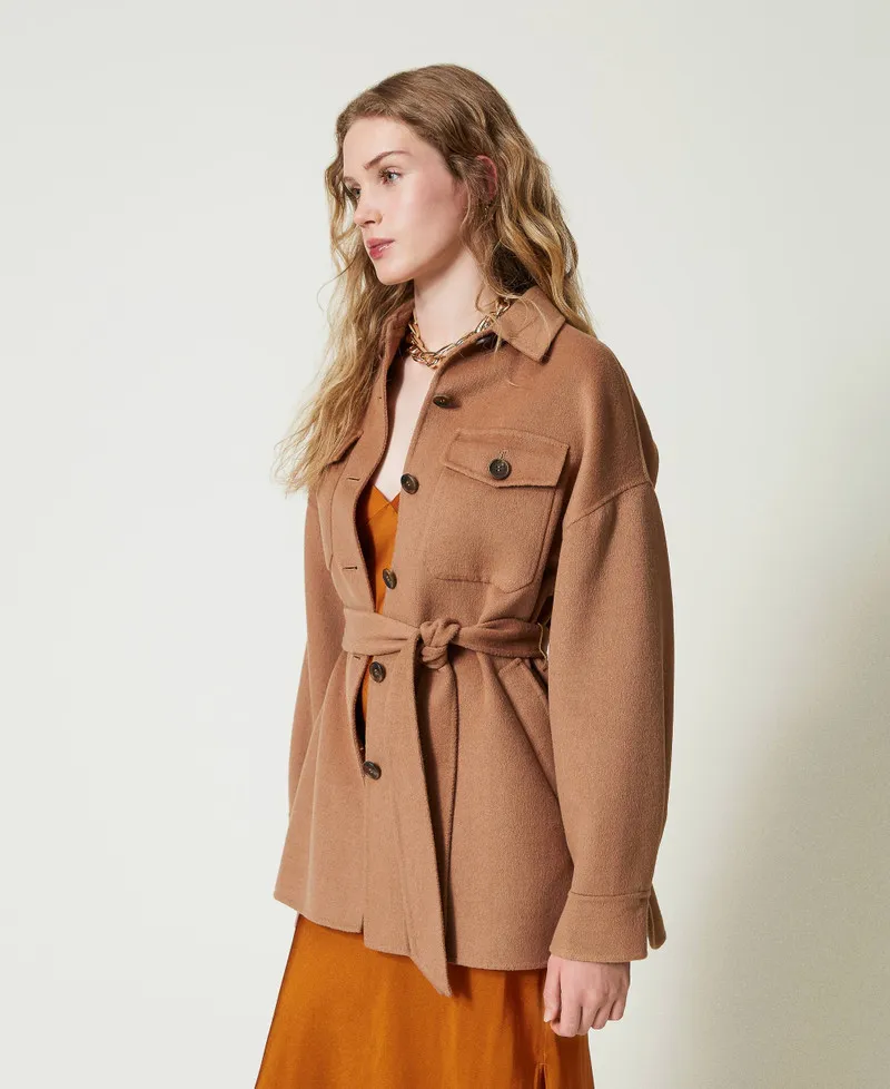 Cappotto caban in panno double misto lana
