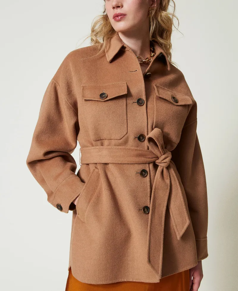 Cappotto caban in panno double misto lana
