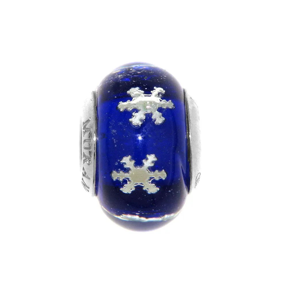 Charm in vetro di Murano Blu notte e fiocchi di neve