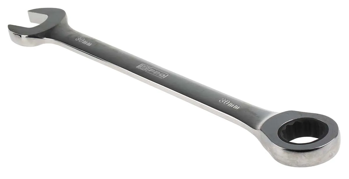 Chiave combinata a cricchetto RS PRO, bocca poligonale 30mm, in Acciaio al cromo vanadio