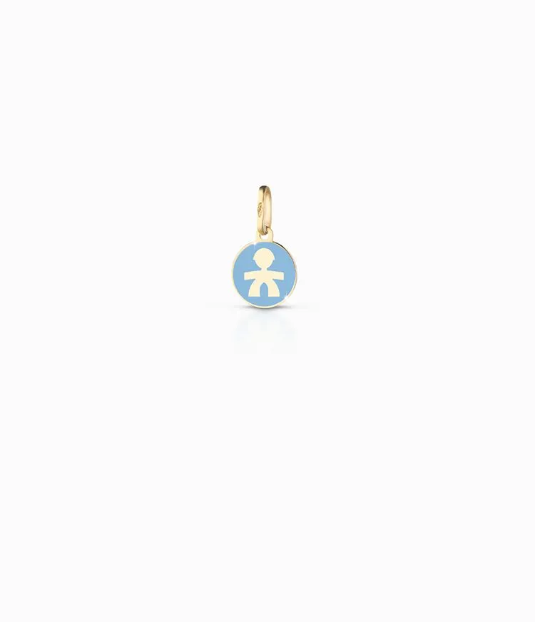 CIONDOLO ICON IN ORO GIALLO E SAGOMA BIMBO IN SMALTO AZZURRO