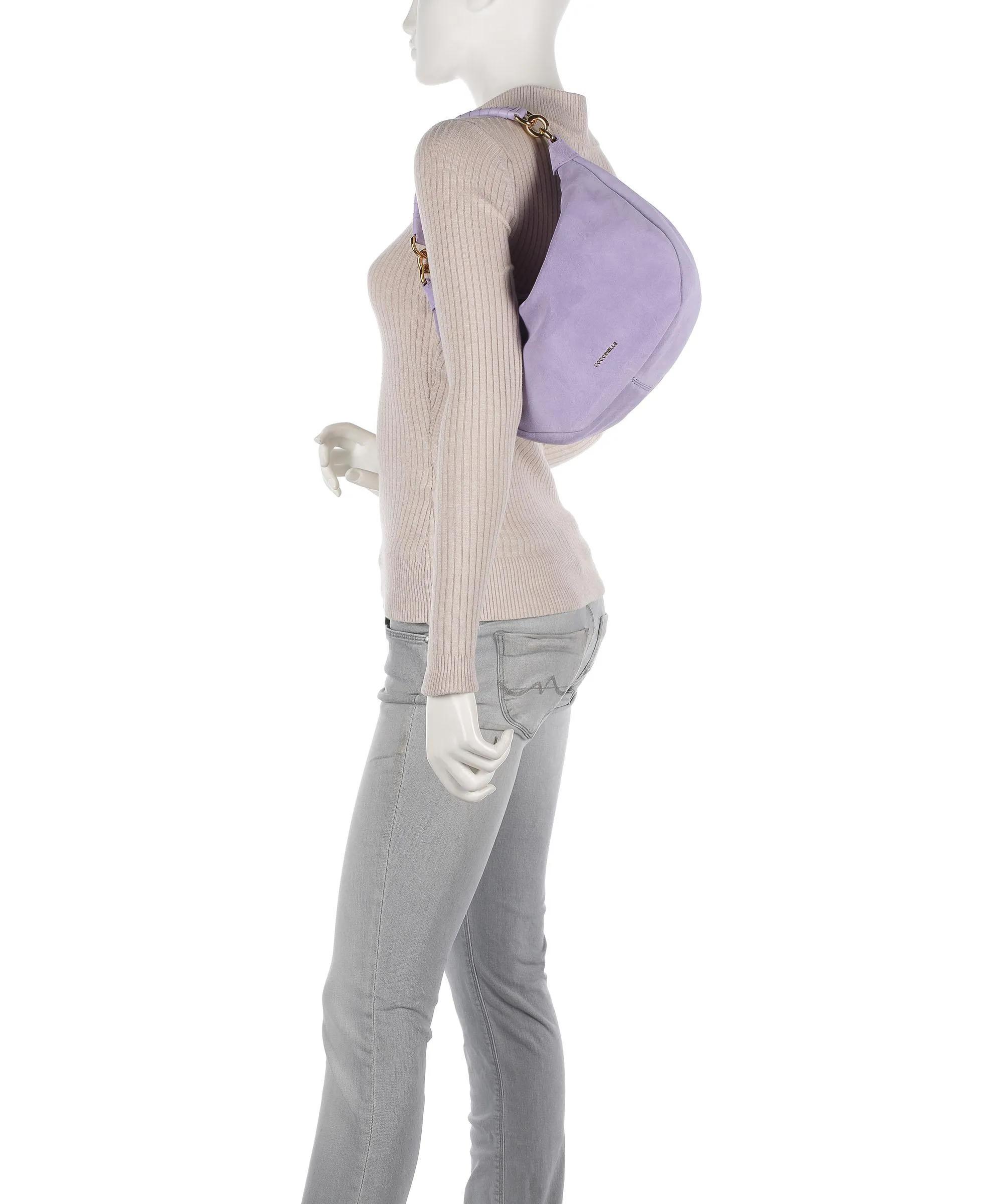  Coccinelle Maelody Suede Borsa hobo pelle ruvida lavanda  