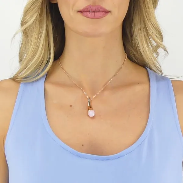 Collana con pendente a goccia e cristallo quarzo rosa    