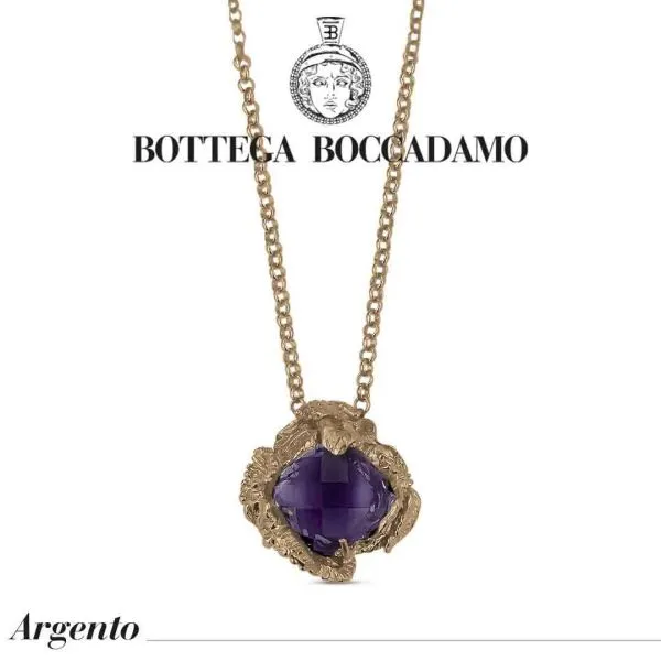 Collana placcata oro giallo con cristallo medio color ametista    