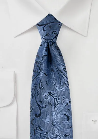 Cravatta da uomo con motivo Paisley blu pallido nero