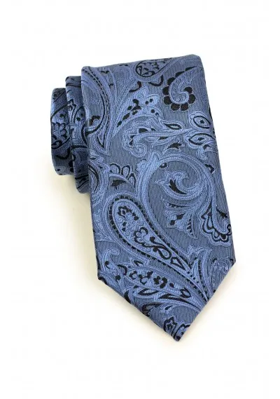 Cravatta da uomo con motivo Paisley blu pallido nero