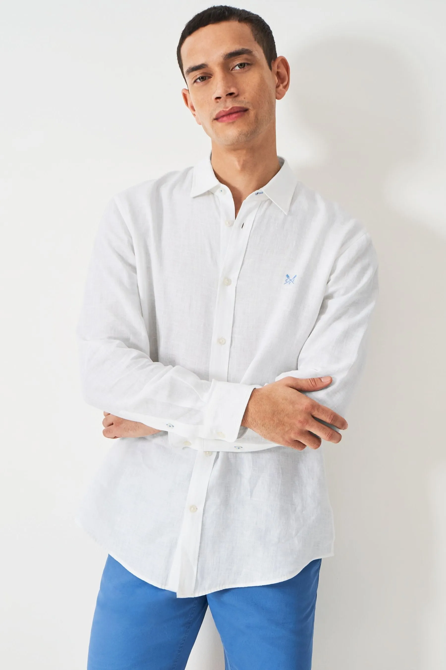 Crew Clothing Camicia a maniche lunghe classica in lino tinta unita 100% cotone    