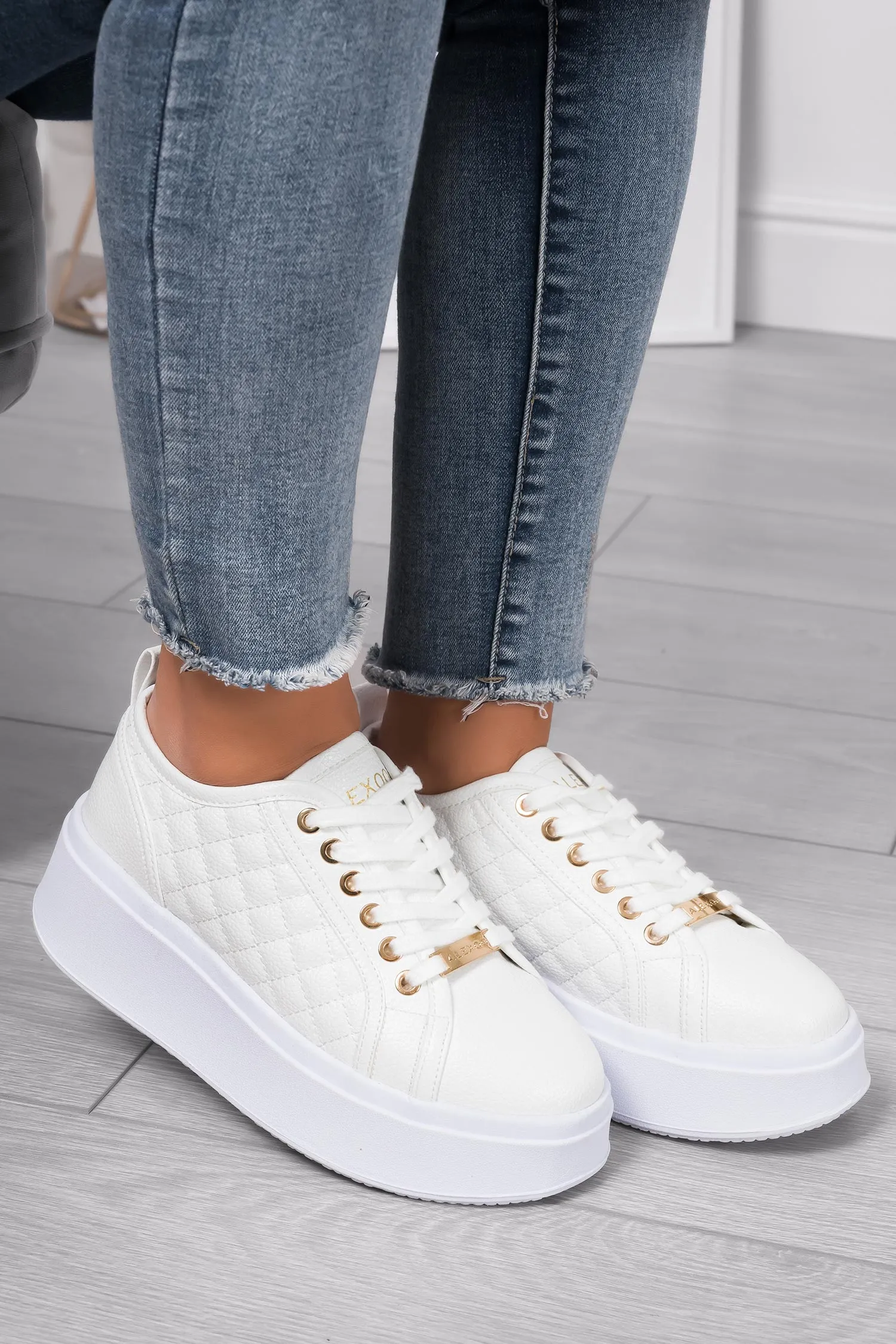 DALILA - Sneakers platform Alexoo in finta pelle martellata panna