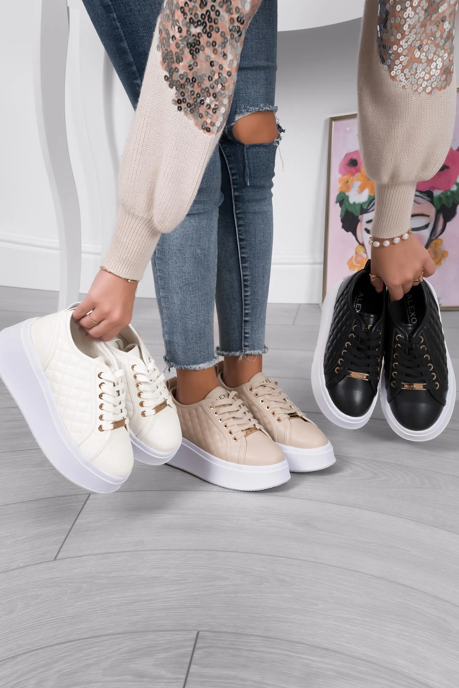 DALILA - Sneakers platform Alexoo in finta pelle martellata panna