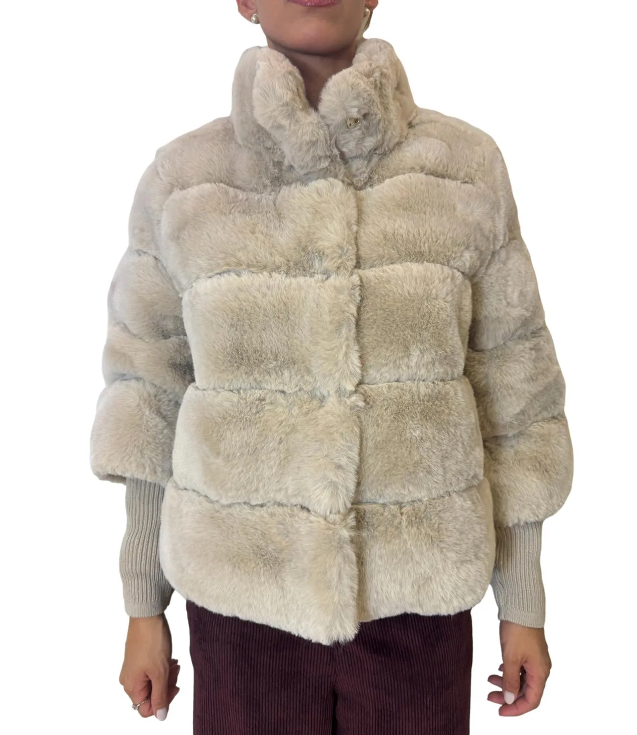 DIXIE Dixie giubbino pelliccia ecru donna