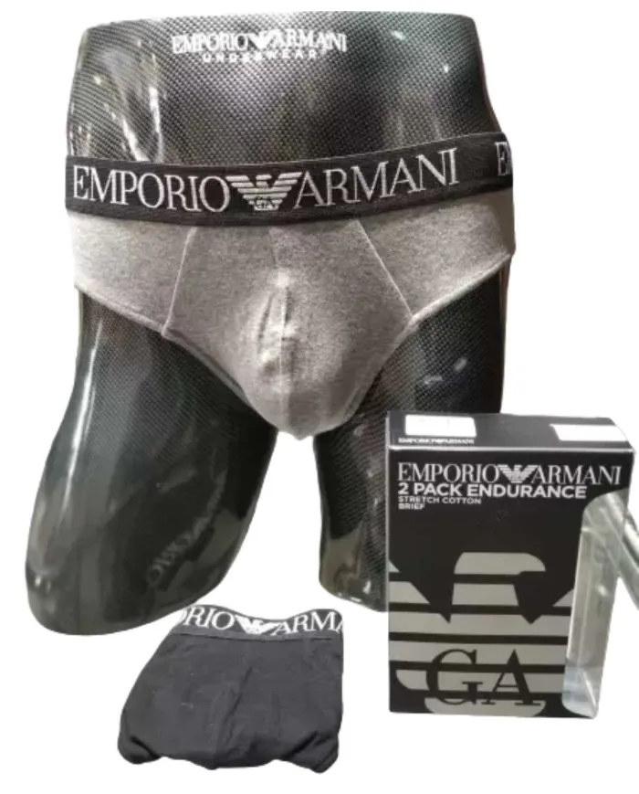 EA INTIMO Armani Slip Uomo 111733 9A720 2 Pack Cotone Stretch Grigio Nero 70420 NERO/GR.MEL. SCU.