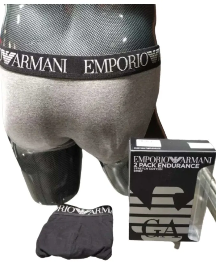 EA INTIMO Armani Slip Uomo 111733 9A720 2 Pack Cotone Stretch Grigio Nero 70420 NERO/GR.MEL. SCU.