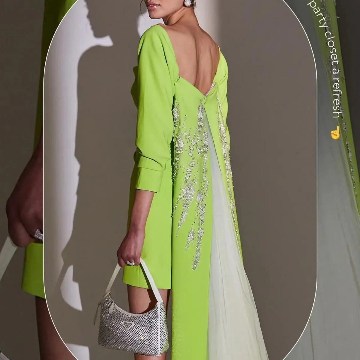 Elegante abito blazer verde con mantella Sweep Train Raso elastico Abiti da festa corti da ballo Blazer formale da donna Perline
