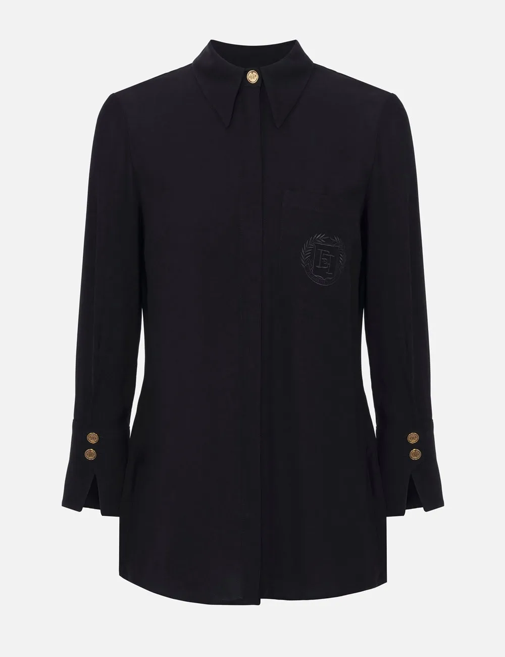Elisabetta Franchi     Camicia in georgette con patch logo nera