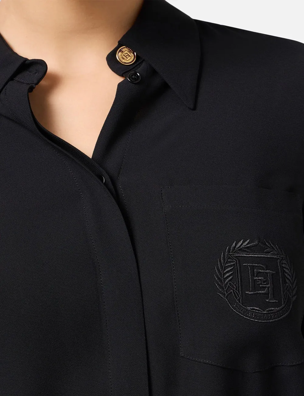 Elisabetta Franchi     Camicia in georgette con patch logo nera