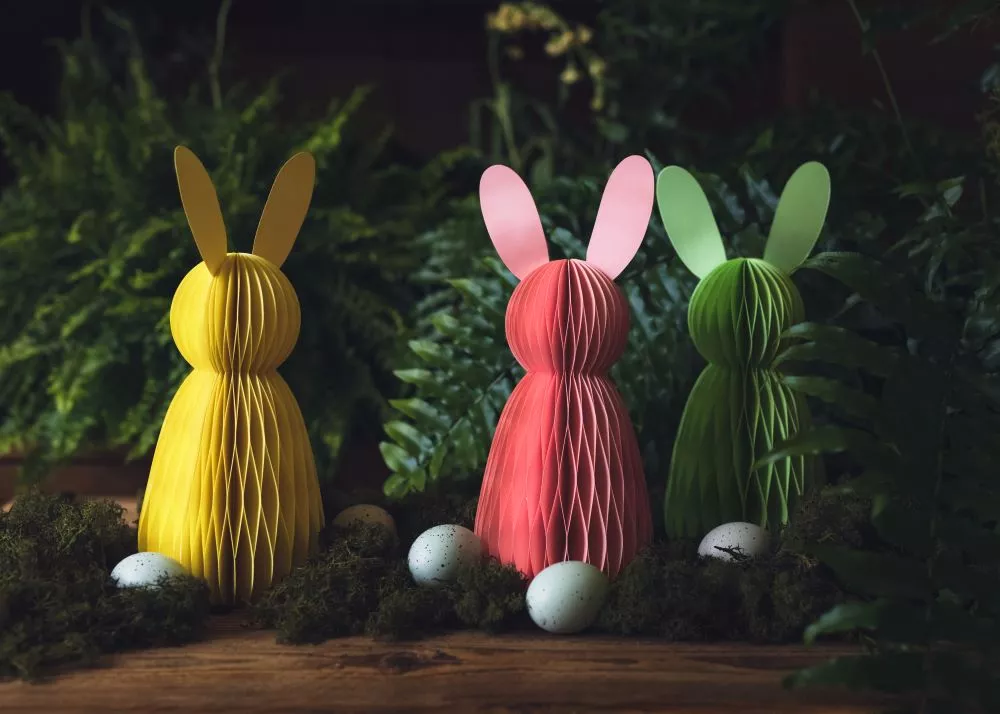 Figura a nido d'ape coniglietto di Pasqua rosa 30 cm