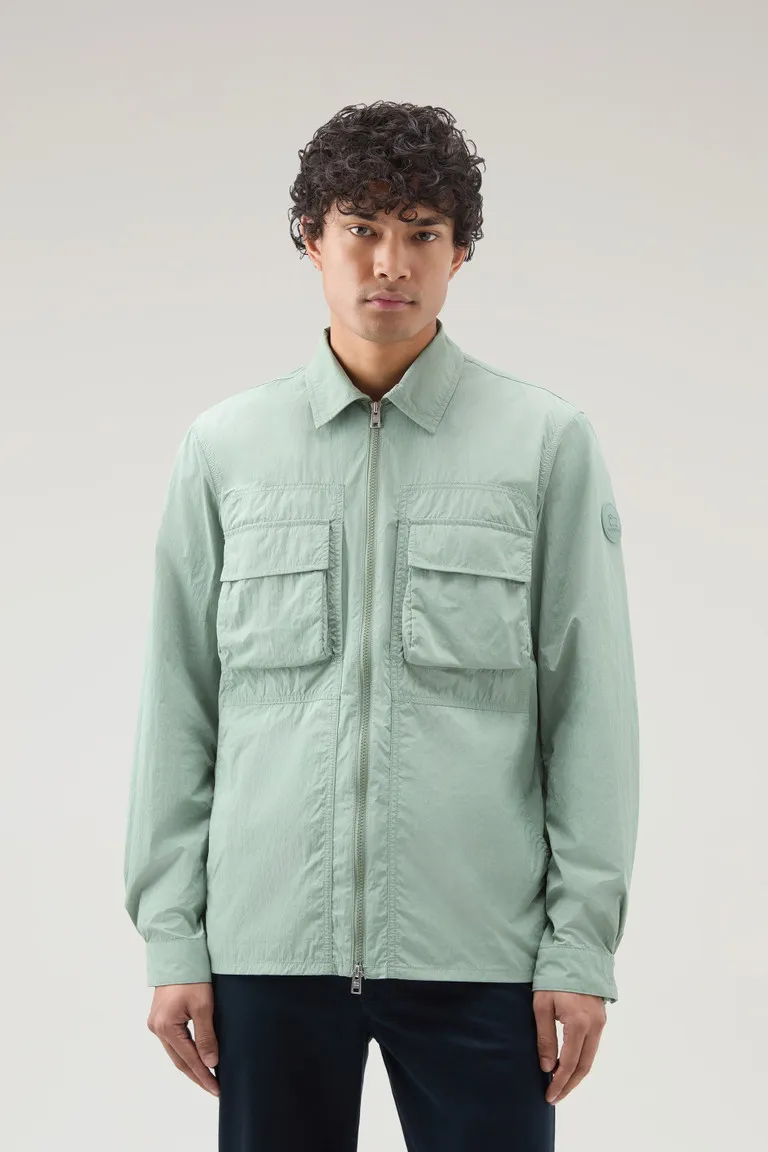 Giacca a camicia in nylon crinkle                                                                                Sage
