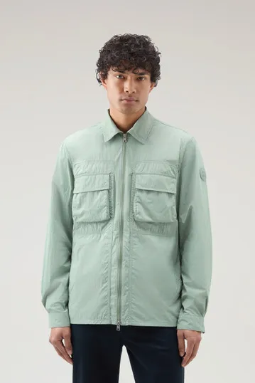 Giacca a camicia in nylon crinkle                                                                                Sage