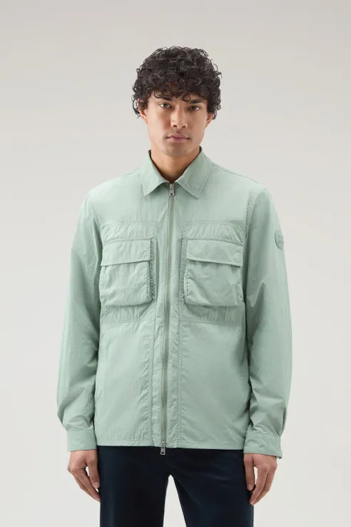 Giacca a camicia in nylon crinkle                                                                                Sage