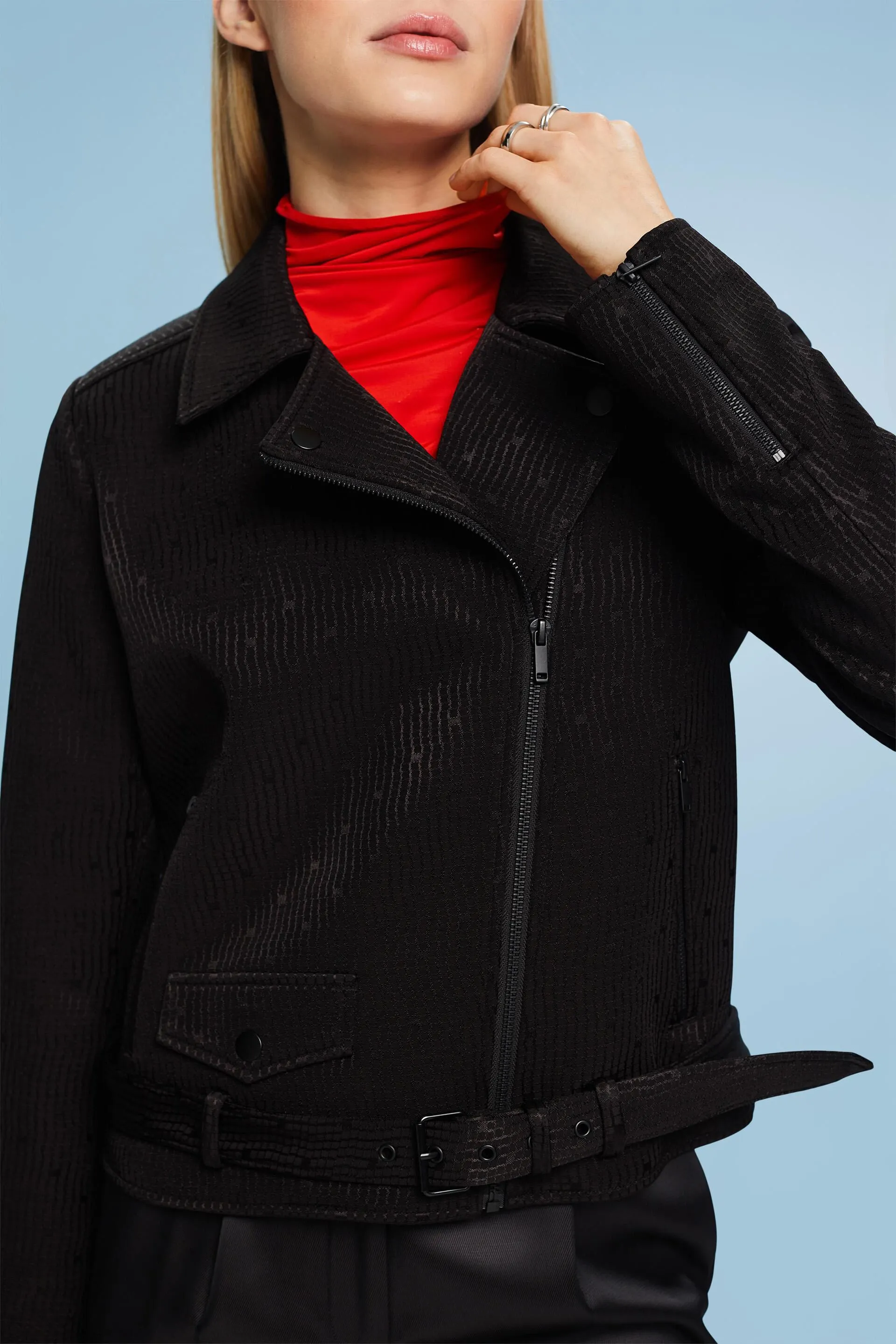 Giacca biker jacquard strutturata