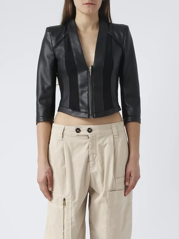 Giacca donna Nenette Nexion in ecopelle con spalla pagoda Nero