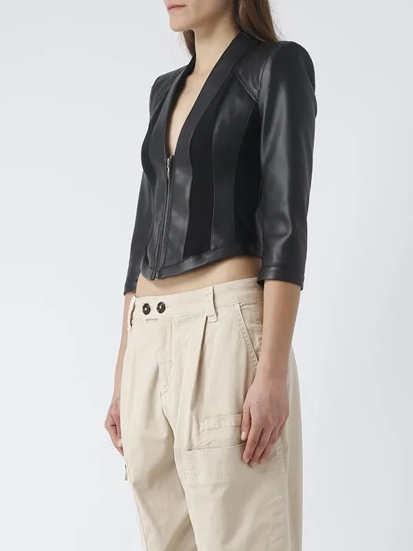 Giacca donna Nenette Nexion in ecopelle con spalla pagoda Nero