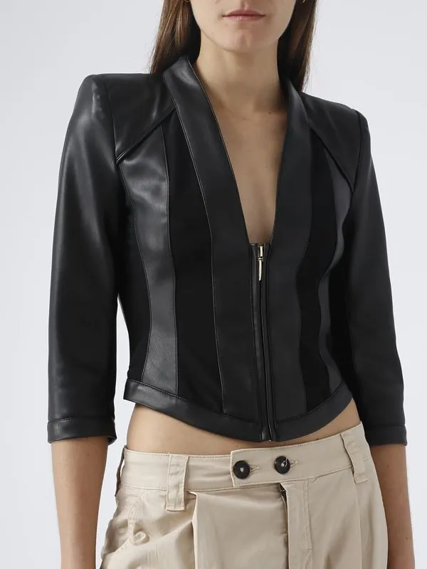 Giacca donna Nenette Nexion in ecopelle con spalla pagoda Nero