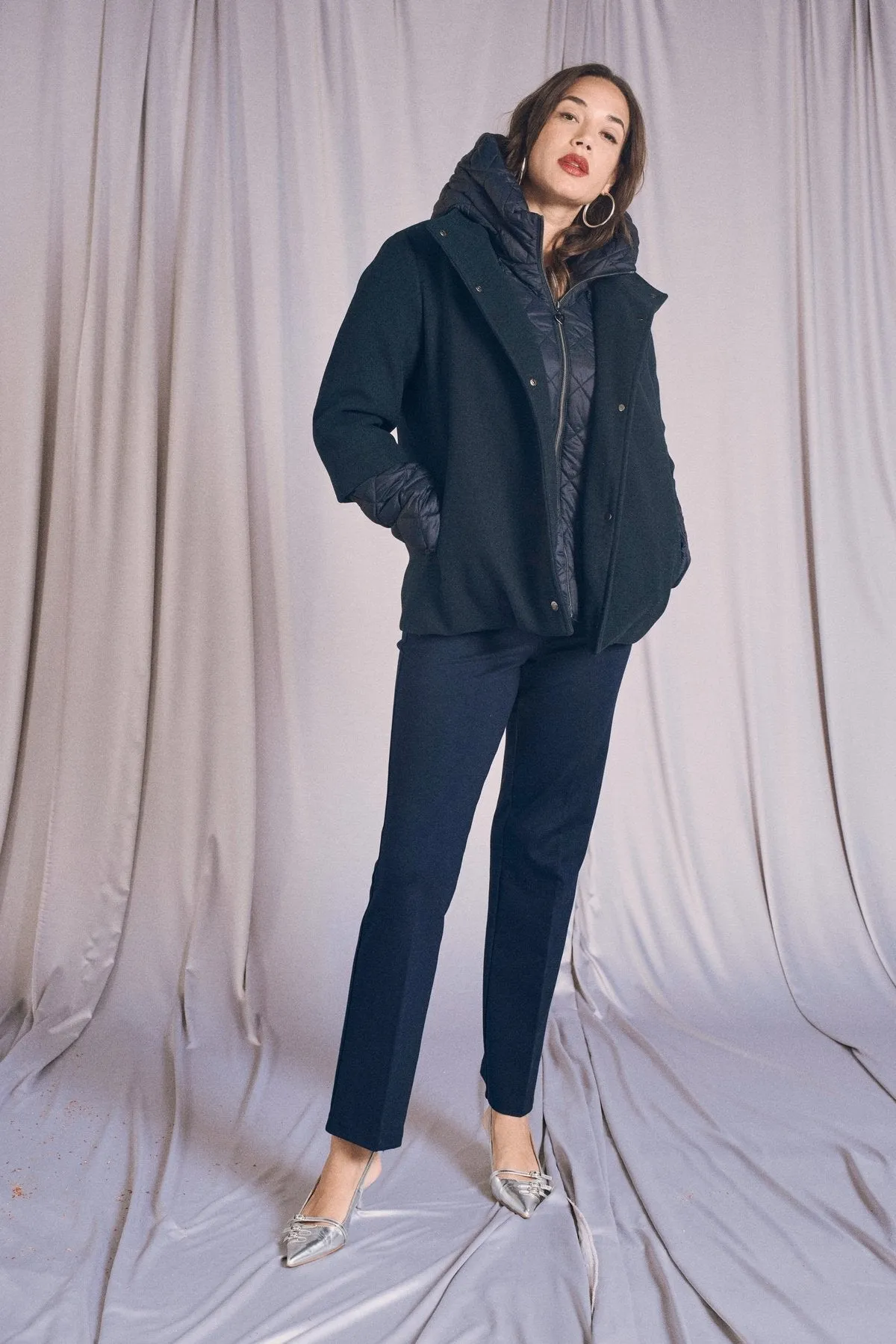 Giubbino in panno e nylon trapuntato BLU