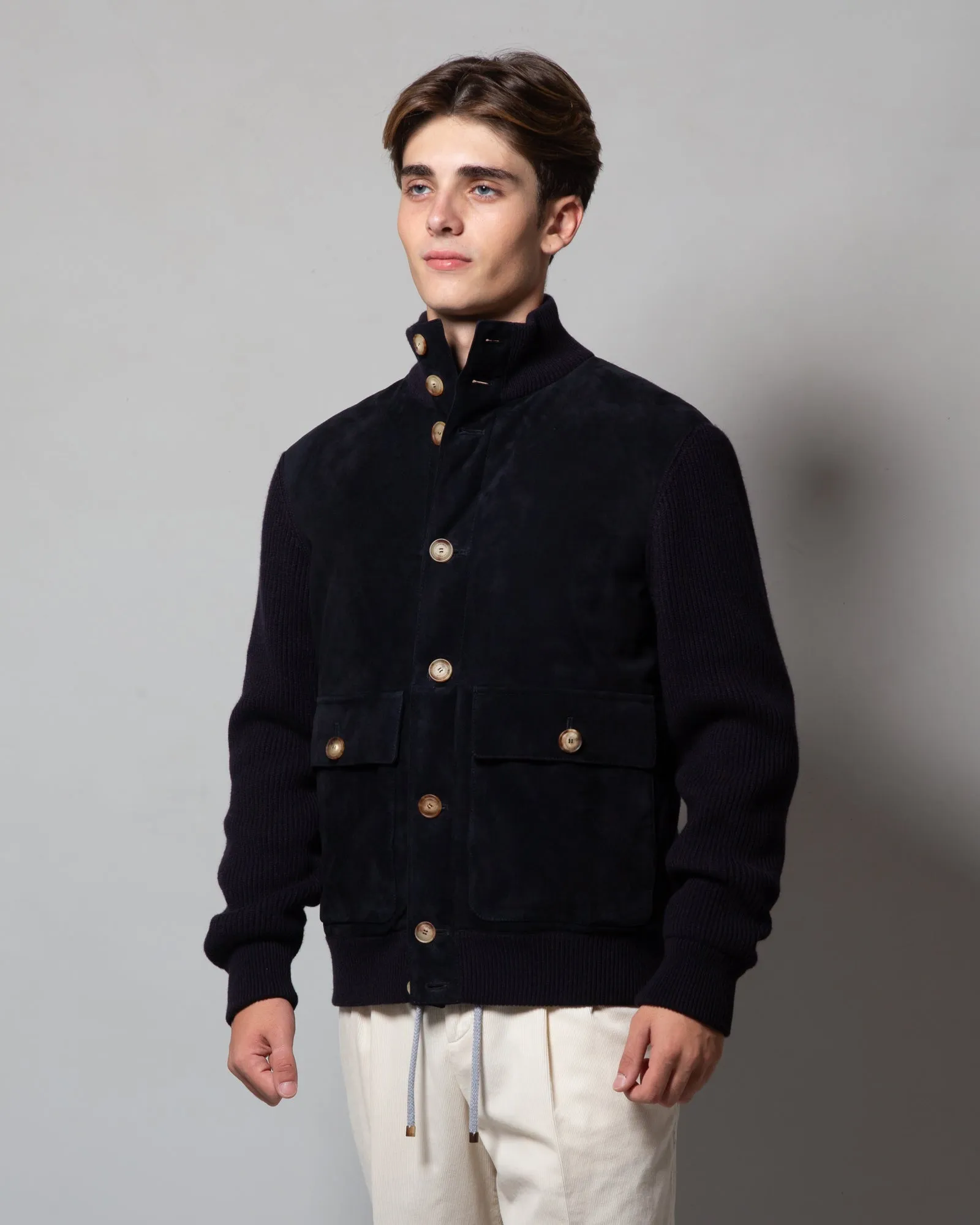 Giubbino in suede e cashmere
