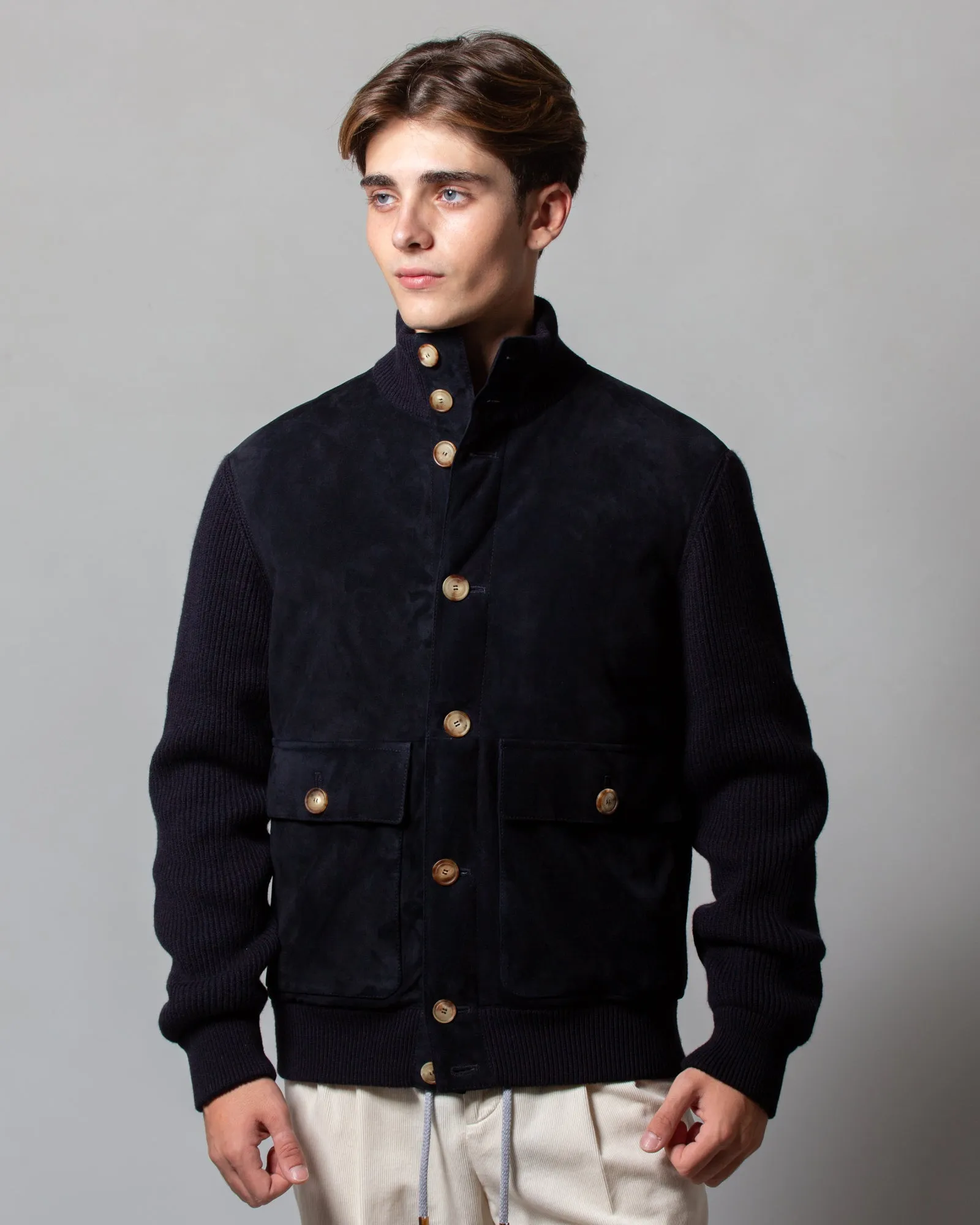 Giubbino in suede e cashmere