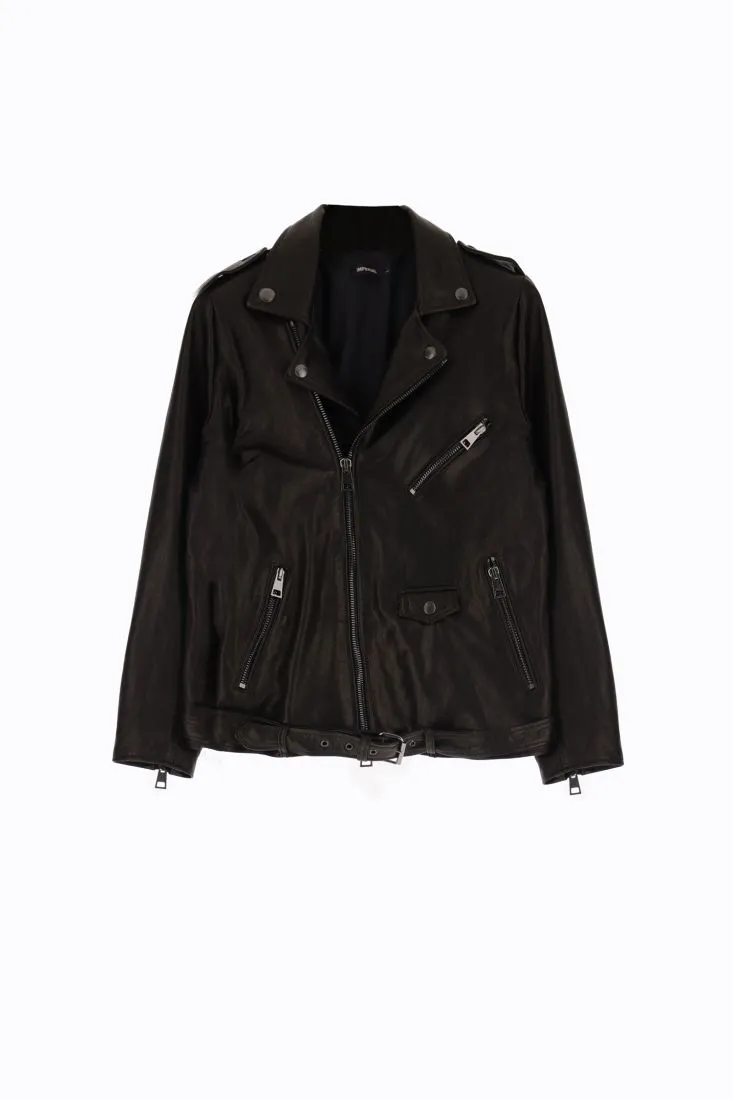Giubbotto biker con zip e cintura