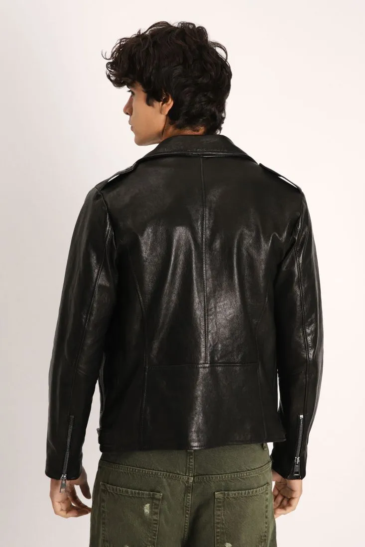 Giubbotto biker con zip e cintura