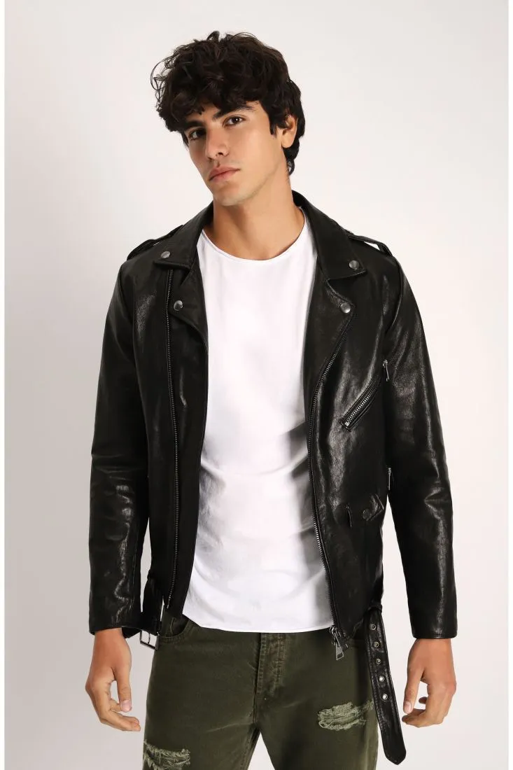 Giubbotto biker con zip e cintura