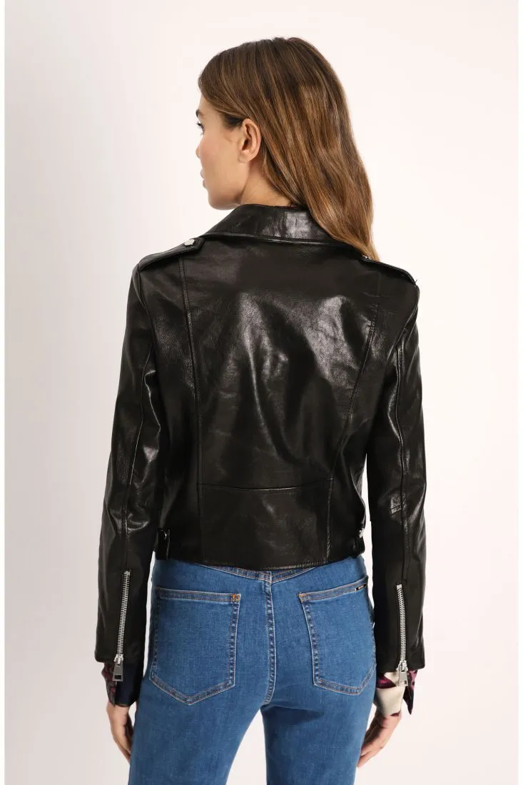Giubbotto cropped in vera pelle modello biker con zip