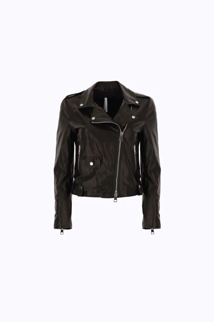 Giubbotto cropped in vera pelle modello biker con zip