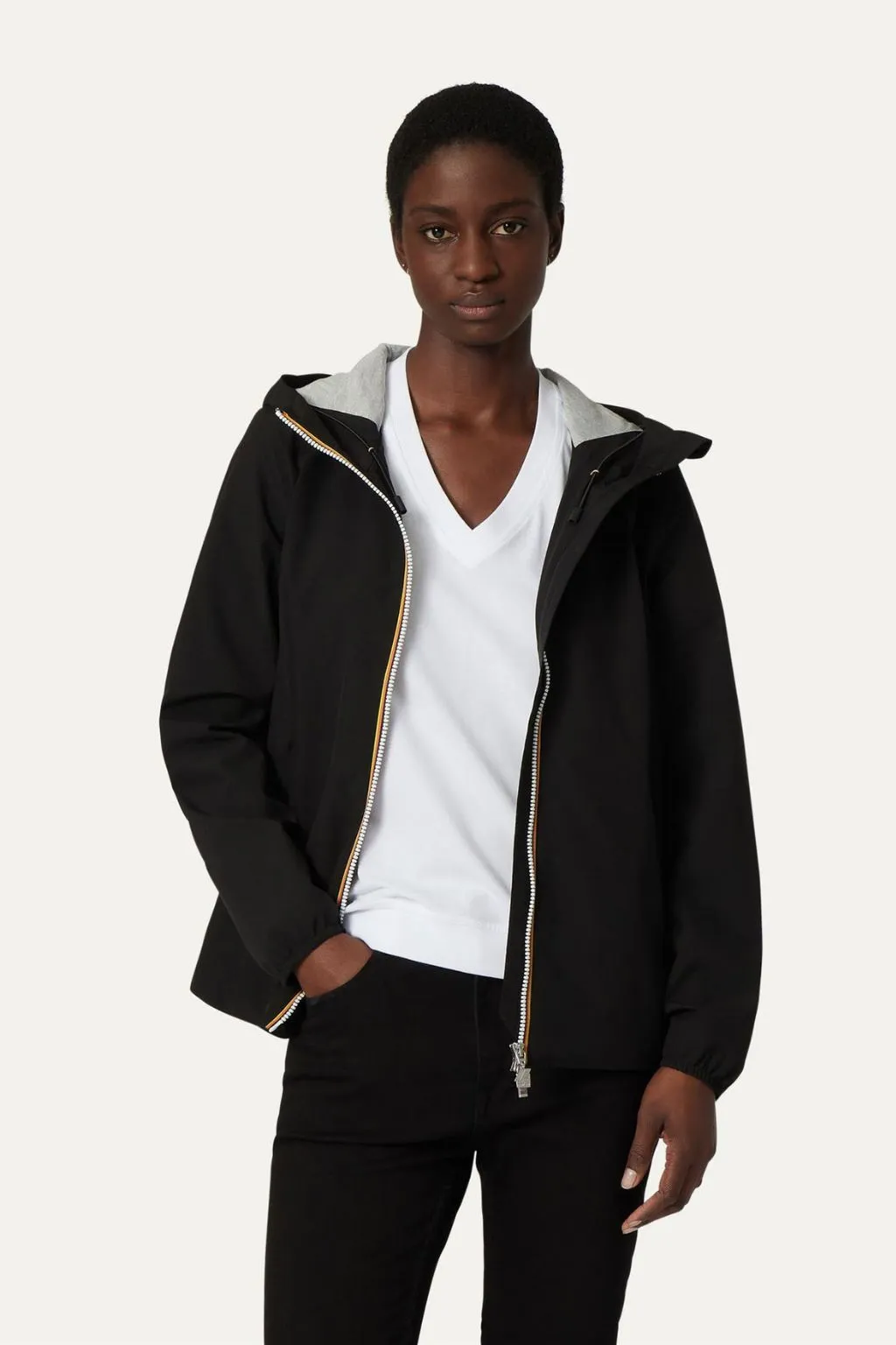 GIUBBOTTO DONNA CON CAPPUCCIO MARGUERITE ST JERSEY NERO K-WAY