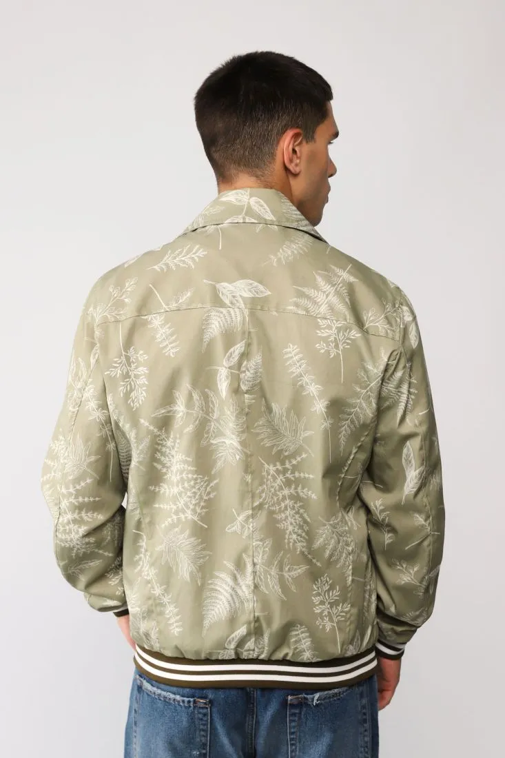Giubbotto fantasia botanica con colletto classico e zip