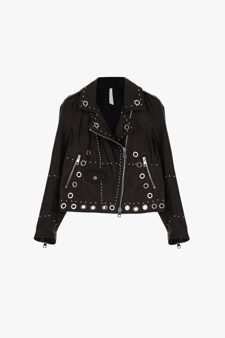 Giubbotto in vera pelle modello biker con borchie