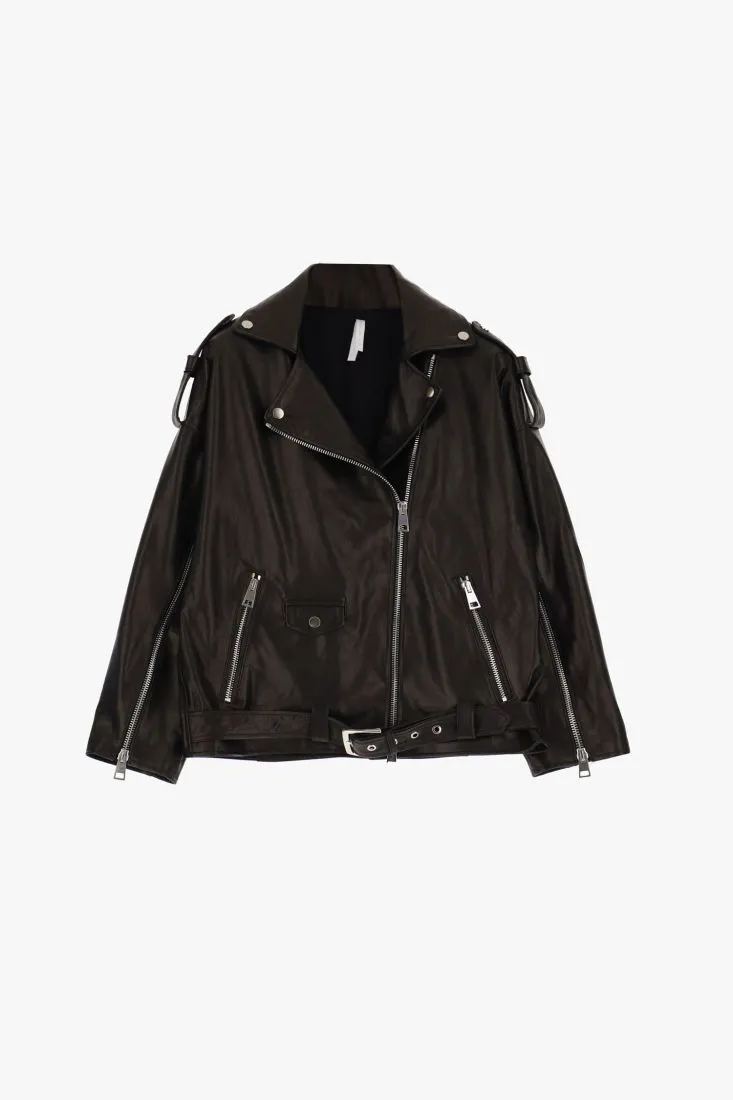 Giubbotto in vera pelle modello biker con tasche verticali