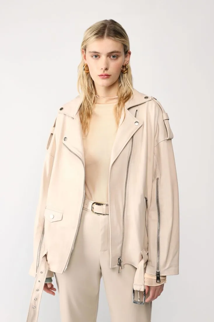 Giubbotto in vera pelle modello biker con tasche verticali