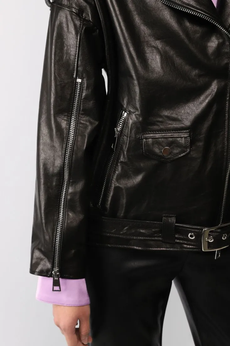 Giubbotto in vera pelle modello biker con tasche verticali