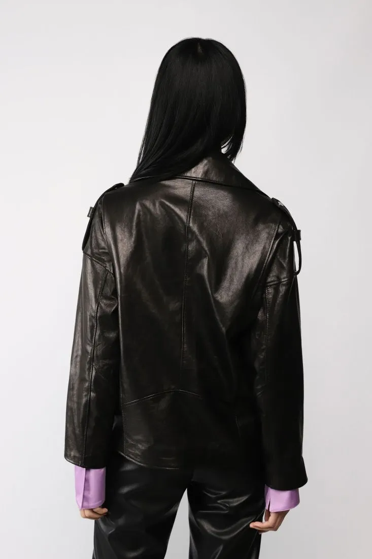 Giubbotto in vera pelle modello biker con tasche verticali