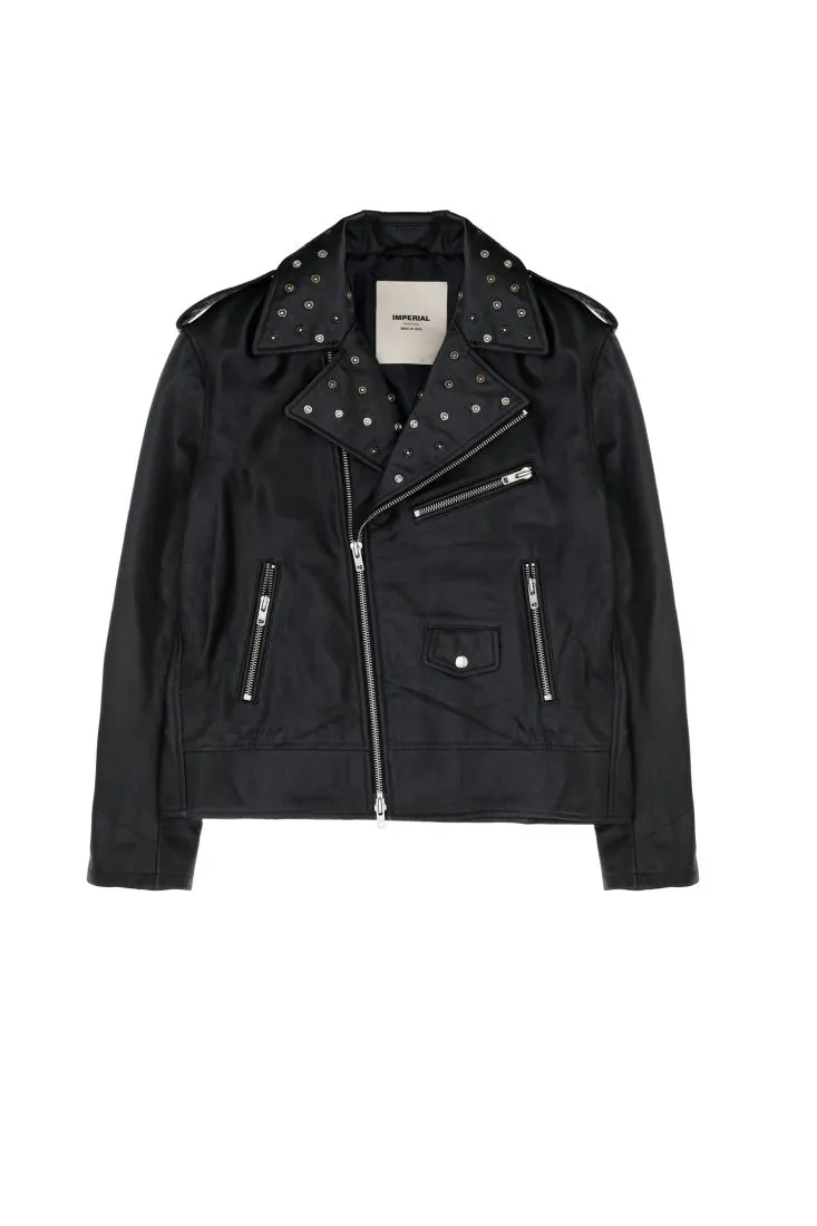 Giubbotto modello biker con borchie e mostrine