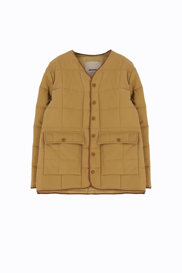 Giubbotto monocolour trapuntato con abbottonatura e tasche applicate