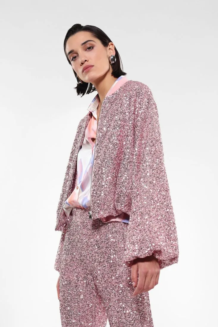Giubbotto oversize con paillettes e zip
