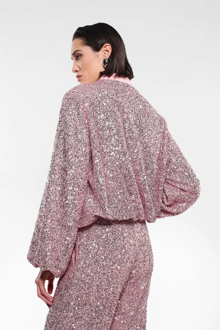 Giubbotto oversize con paillettes e zip