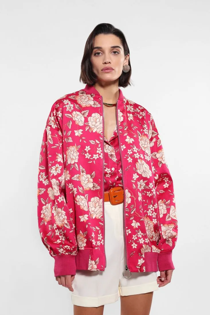 Giubbotto oversize fantasia floreale con zip