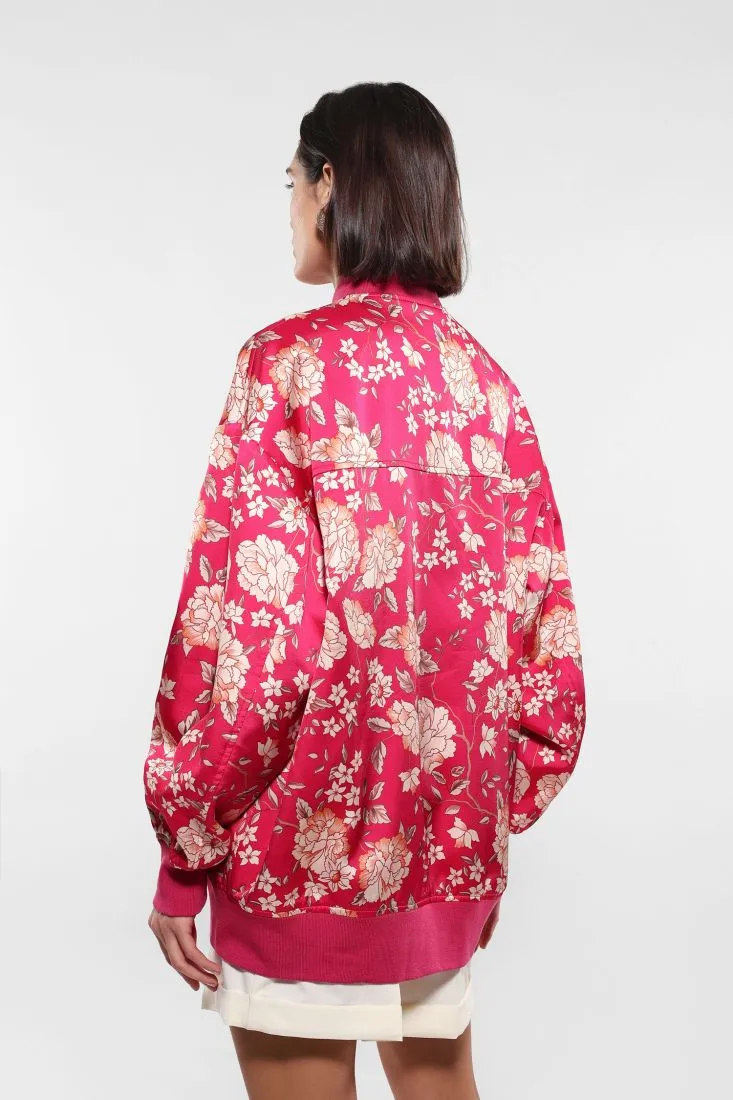 Giubbotto oversize fantasia floreale con zip