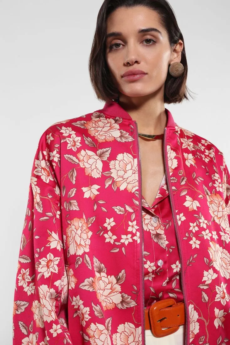 Giubbotto oversize fantasia floreale con zip